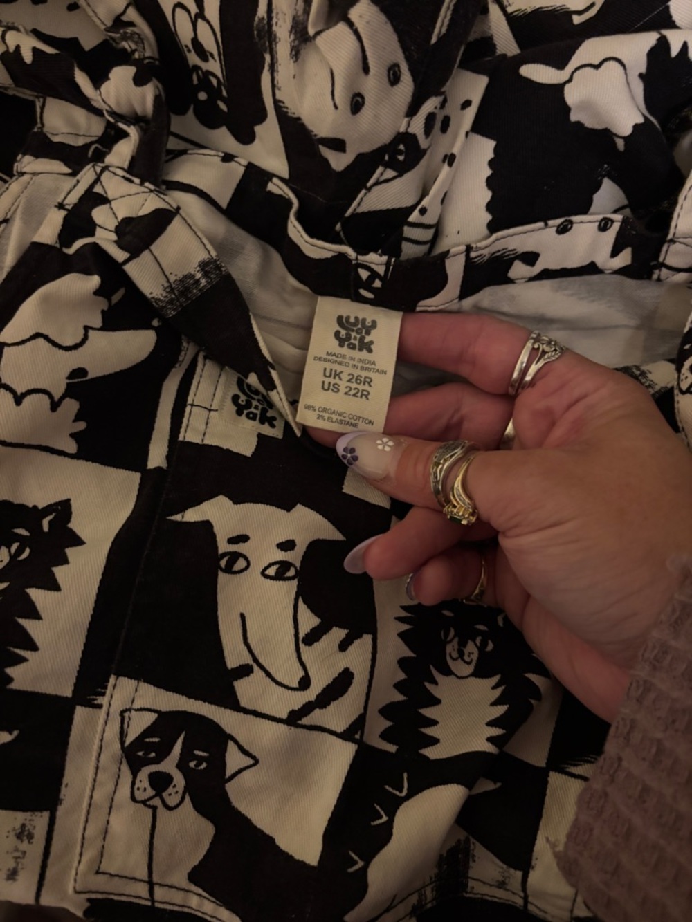 Lucy & Yak Black and Cream Graphic Cat Print Overalls - Picture 3 of 4